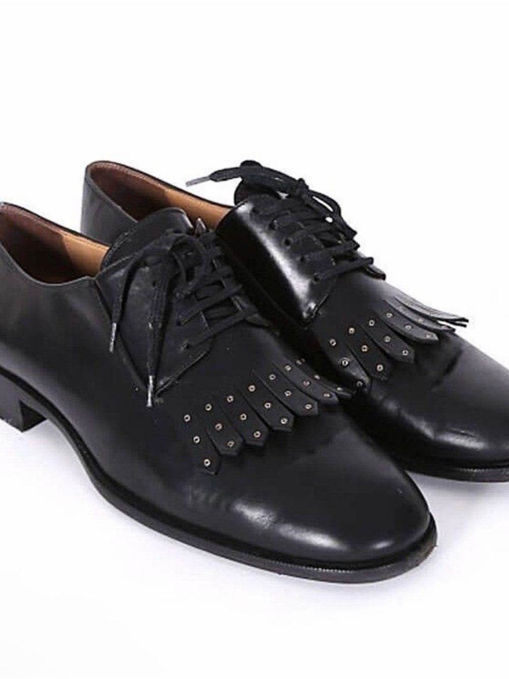 Salvatore Ferragamo Black Leather Kiltie Lace-Up Oxfords